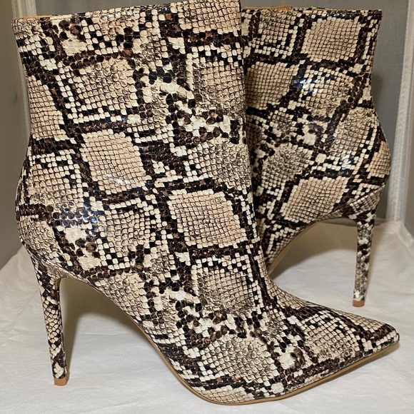 snakeskin pointed booties